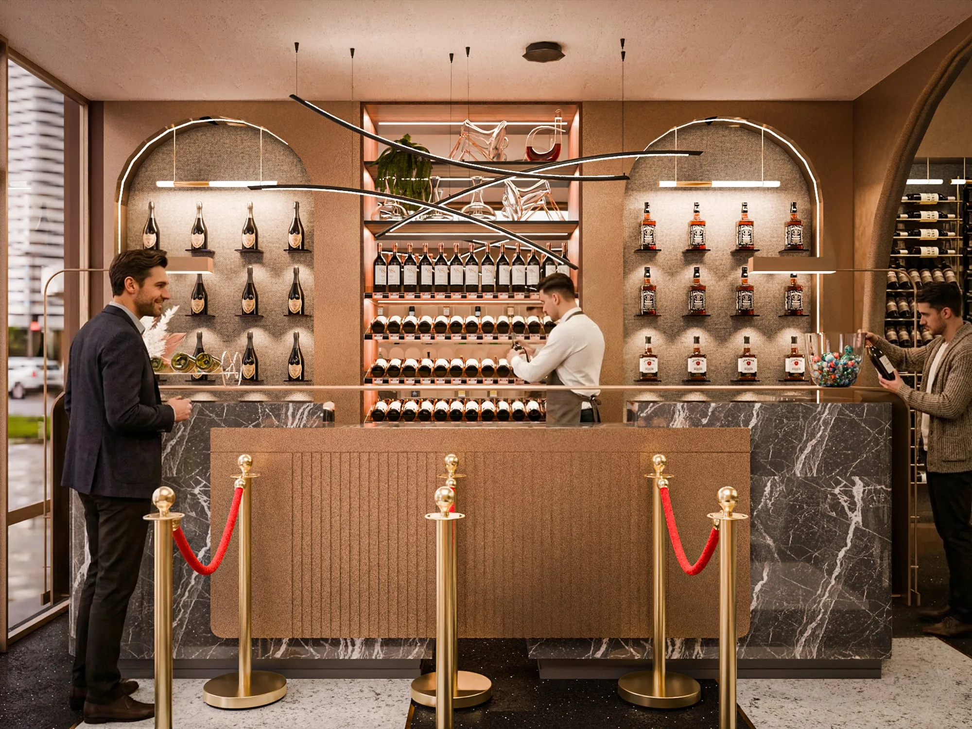 Kennedian liquor store, New Delhi — wine wall